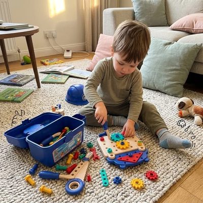 Montessori Kids Tool Box Set — DIY Building Toy Kit with 200 Pieces photo by Alice B.: This was a birthday gift for my n…