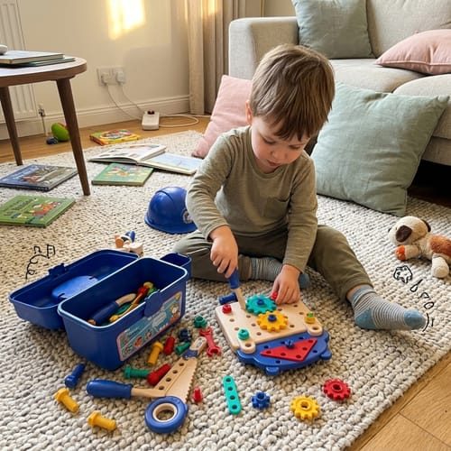 Montessori Kids Tool Box Set — DIY Building Toy Kit with 200 Pieces photo by Alice B.: This was a birthday gift for my n…